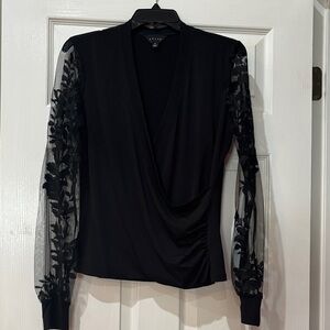 Adiva Black Blouse with Sheer Embroidered Sleeves